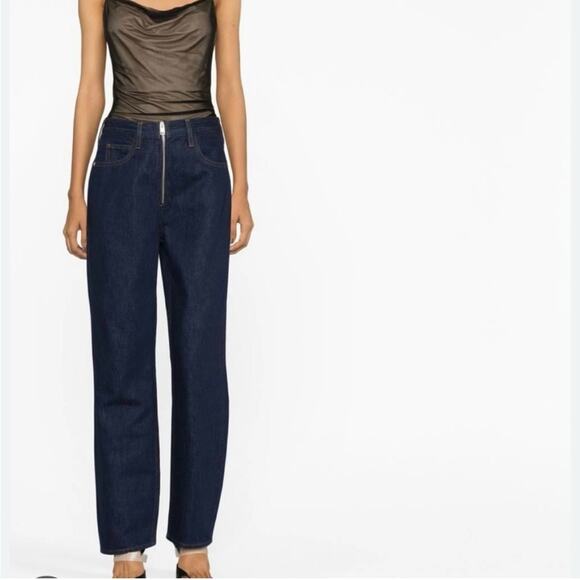 Frame Blue Cotton High Rise Le High Tight Straight Leg Exposed Zipper Jeans 32 - Picture 2 of 10